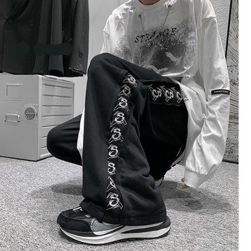 High Street Men Casual Pants Harajuku Y2K Letter Print Design Oversize Straight Black Pant America Vintage Male Trousers aidase-shop